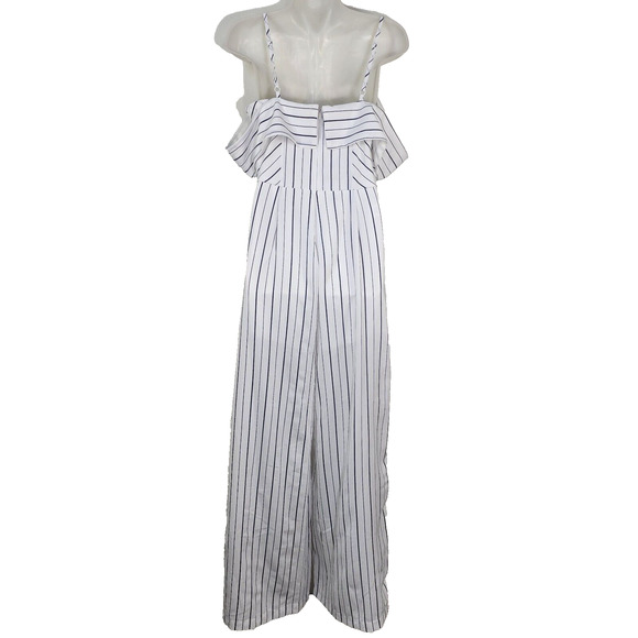 Plush Boutique Jumpsuit Med White Blue Striped Off Shoulder Spaghetti Strap Wide - Picture 2 of 10